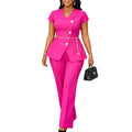 D618 european and american style summer women's outfit: chic button-down casual short-sleeve top and pants two-piece fashion african set