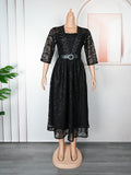 African clothing plus size women's lace rhinestone a-line dress  high waist evening gown dress with belt