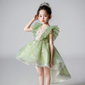 Girls' princess dress, hostess gown, children's outfit, white birthday dress, holiday dress, runway dress, wedding dress with train, piano dress for kids