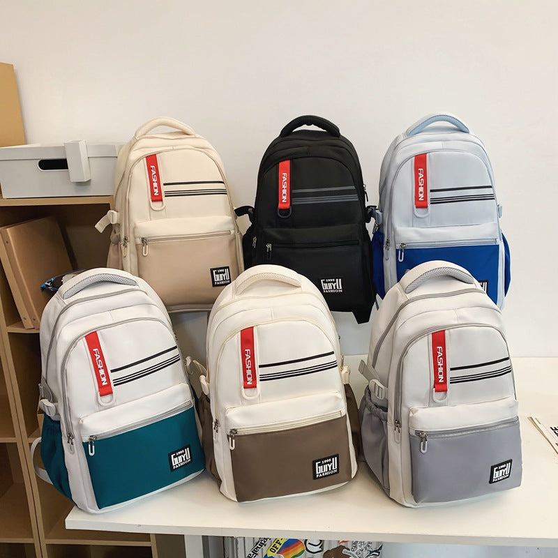 School bag, new, junior high school students, high school students, large-capacity burden reduction, lightweight backpack, simple texture backpack