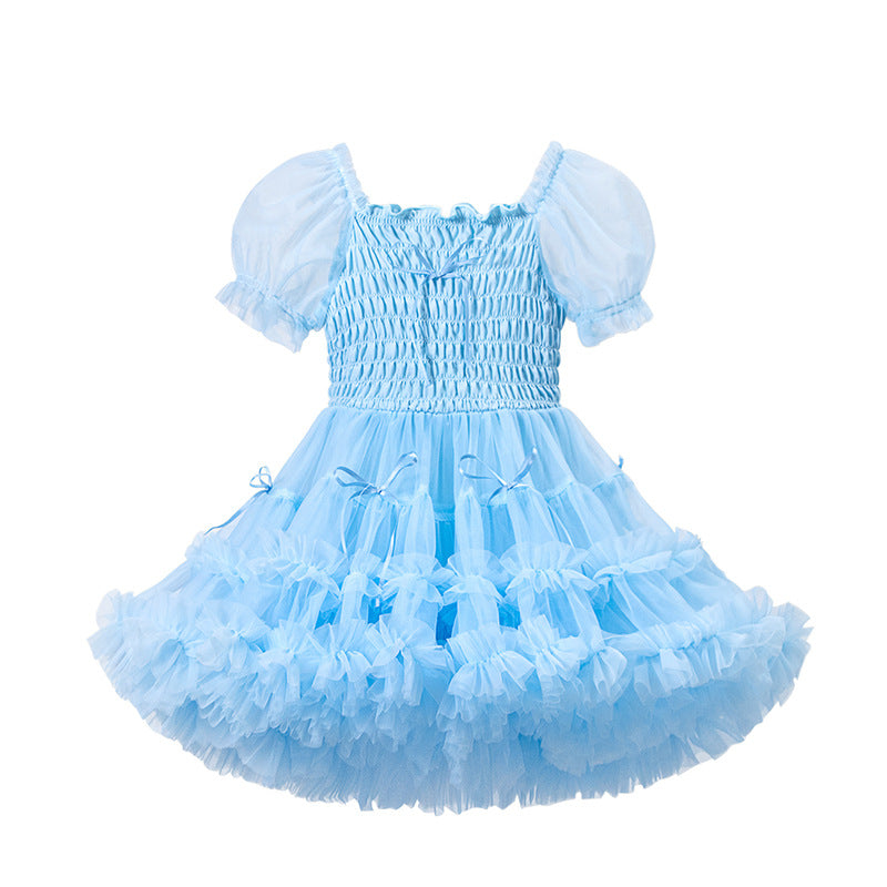 Lingfeng clothing girls' puff sleeve dress -  summer collection - stylish bowknot cake dress for children's day