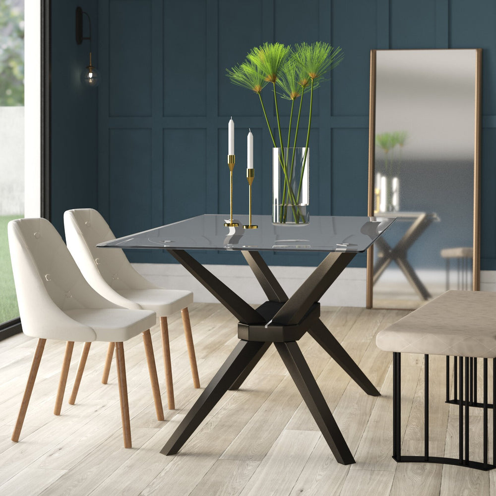 Nordic dining table - tempered glass, modern minimalist rectangular table with a touch of luxury