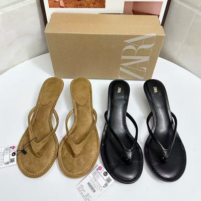Za2025summernew arrival flip-flop sandals women's flip-flops for outer wear easiest for match round toe thin heel high heels clip