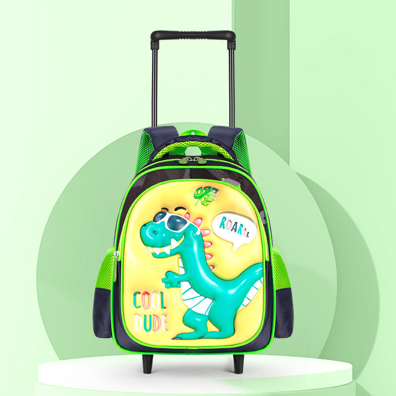 2026 new 3d dinosaur kindergarten trolley backpack - large capacity, lightweight, and easy-push cart backpack