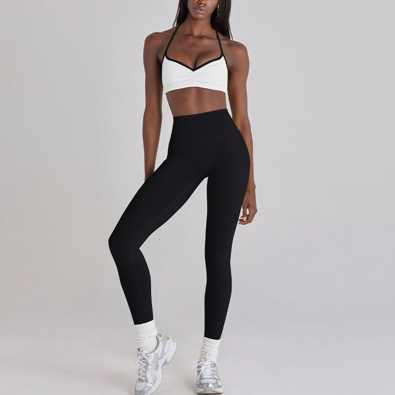 New arrival yoga clothes high waist hip lifting and abdominal control shorts nine-point pants suspenders beautiful back running sports intimates bra suit