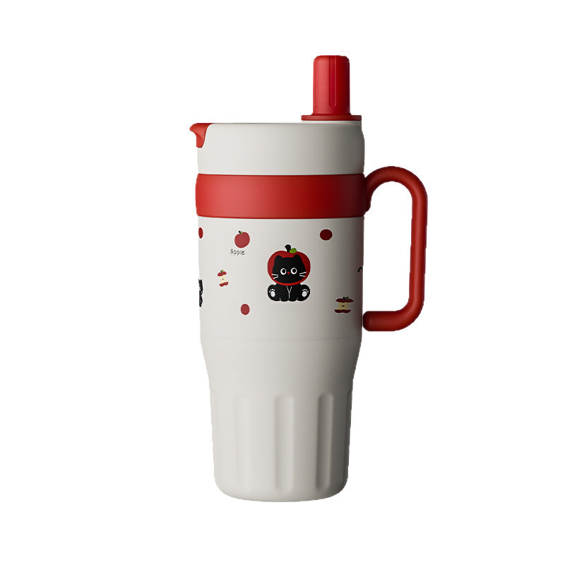 304 stainless steel ice tumbler - large capacity, stylish design for students, straw lid, cute handle, portable cup