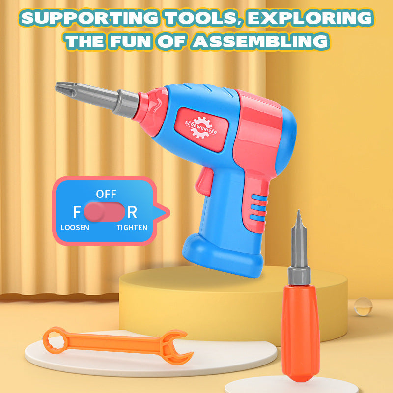 Cross-border export children's electric drill building block screws toolbox toys electric DIY dismantling dinosaur unicorn puzzle