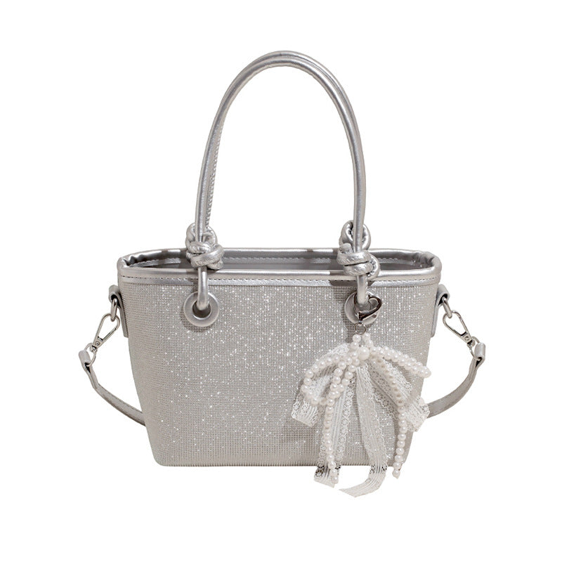 High value foreign style bucket bag women's 2025 new popular diamond-encrusted cloth bag messenger bag temperament commuter shoulder bag