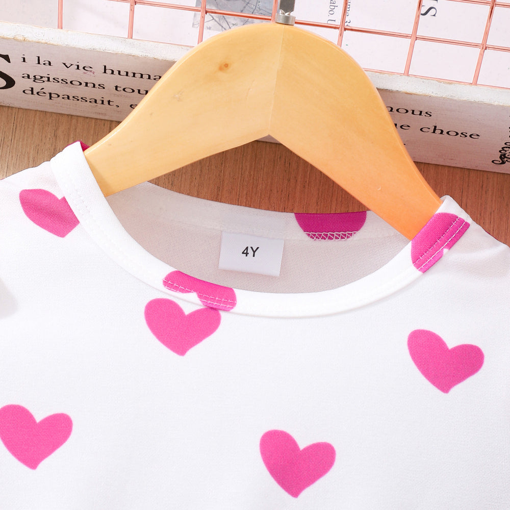 Kids' heart print short-sleeve mesh dress