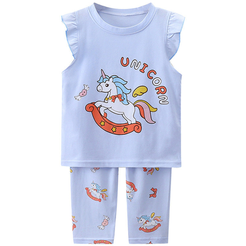 Kids' short-sleeve cotton set: summer t-shirt & pajamas for boys & girls - perfect for home wear and sleepwear