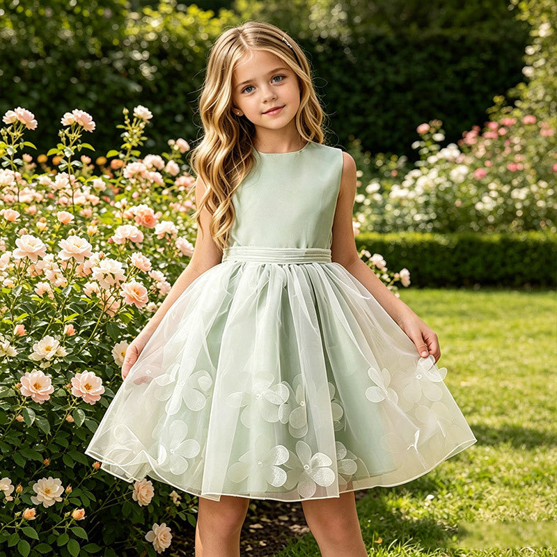Amazon girls' sleeveless sundress with 3d floral appliqués - european & american style princess dress - in stock