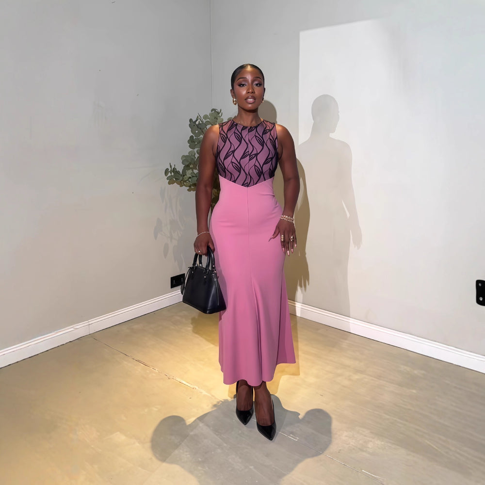 European and american cross-border women's fashion:  autumn new sleeveless round neck slim-fit patchwork long elegant dress