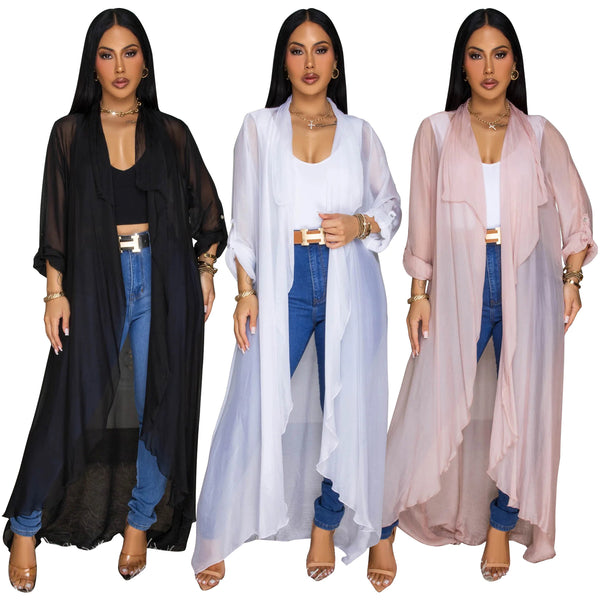 10834  Europe Russian Women's Casual Chiffon Shirt Europe and America Popular Long Cardigan Sunscreen Jacket