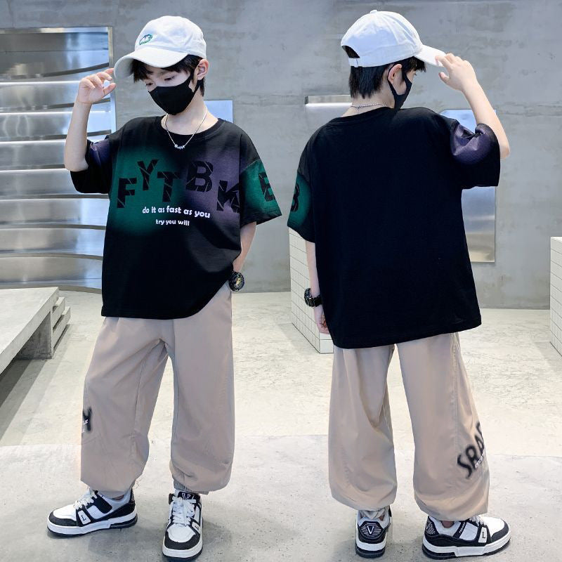 Student casual short-sleeve sports set -  summer new korean style trendy handsome boy's two-piece outfit