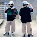 Student casual short-sleeve sports set -  summer new korean style trendy handsome boy's two-piece outfit
