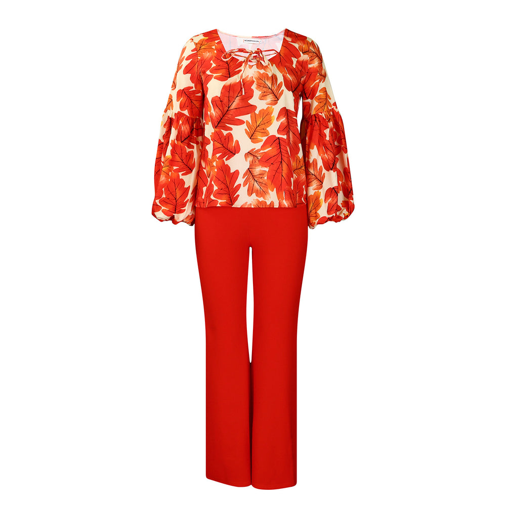 D3289 european and american style women's clothing  new ol fashion printed long sleeve top and wide leg pants two-piece set african outfit