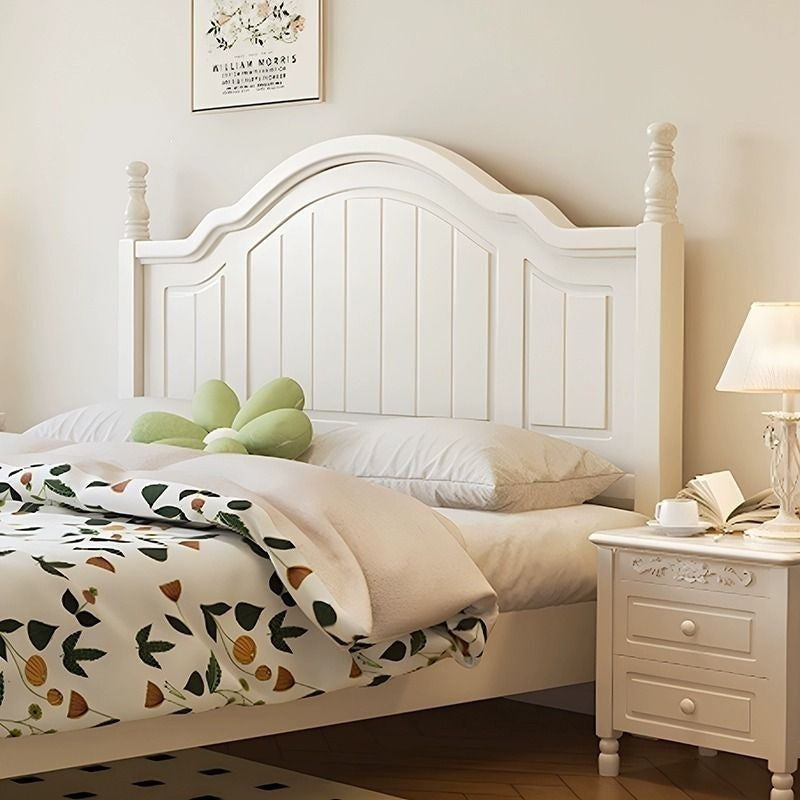 Nordic white cream solid wood bed - modern minimalist 1.8m double bed for master bedroom, 1.2m single bed with storage, wedding bed