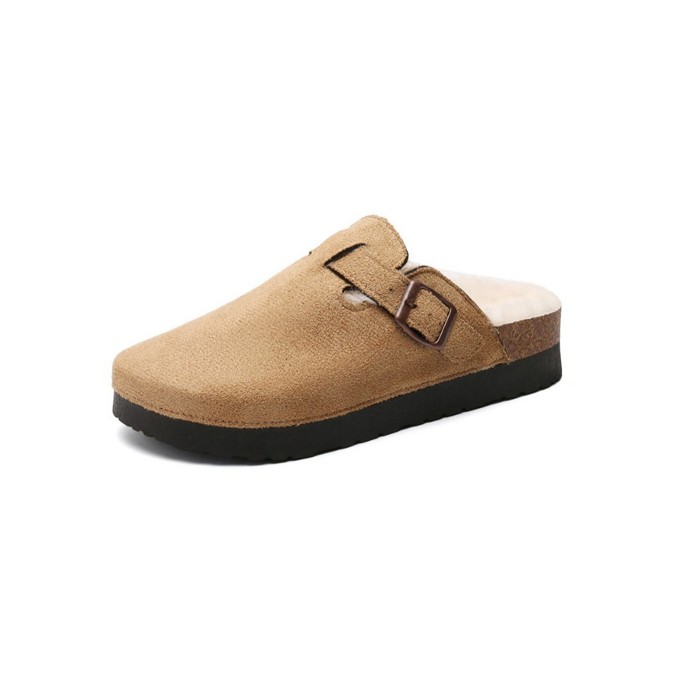 Maomao lazy birkenstock thick sole2024 autumn winternew arrival slip-on slippers fleece-lined birkenstock toe-cap half slippers for women