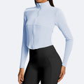 Jinke cross-border yoga outwearshortlong sleeves waist tight tops zipper stand collar sports fitness women