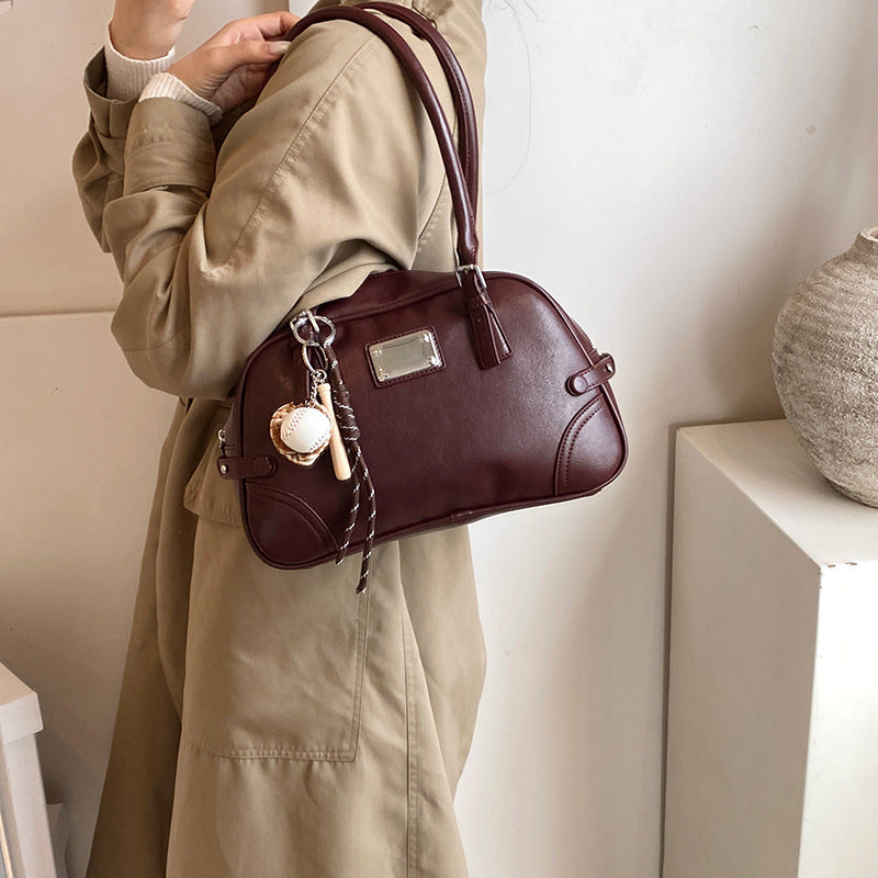 Cross-border high-end large-capacity bowling handbag women's 2025 new fashion texture shoulder bag handbag