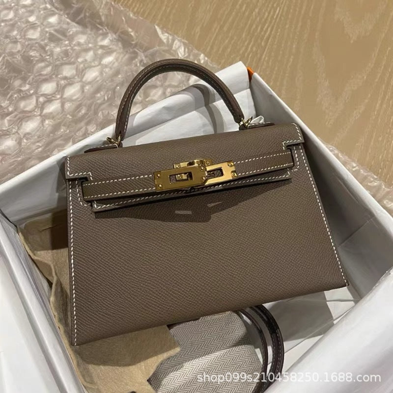 Palm grain cowhide second generation kelly bag 2024new arrivaltrendyminiclassy sense genuine leather satchel shoulder crossbody bag