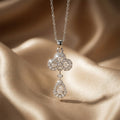 8429 white diamond teardrop steel necklace