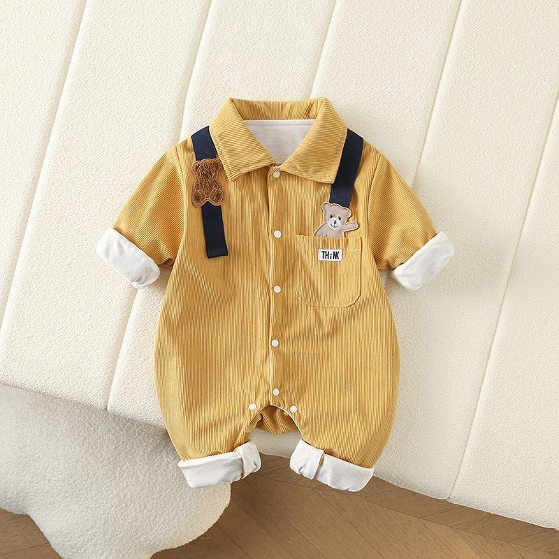 Spring & fall bear infant double layer baby clothes baby newborn style romper one-piece cute long sleeves trendy