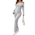 European and american export  fall/winter women's fashion one-shoulder long sleeve slim-fit high-waisted jumpsuit