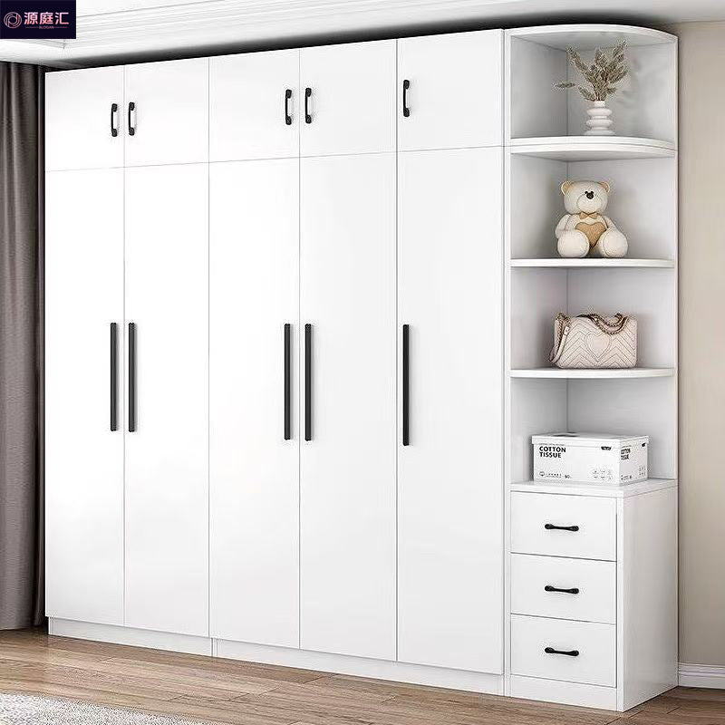 Solid wood wardrobe for home bedroom, kids' storage, double door cabinet, budget-friendly rental apartment, creative large closet