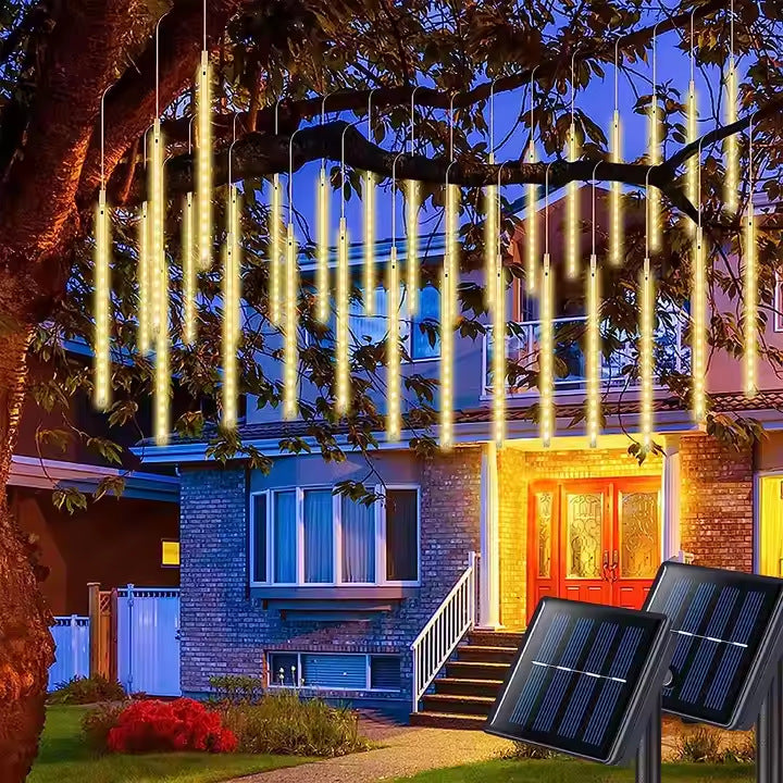 Hanging tree LED meteor shower light string running water light Outdoor lighting project Decoration courtyard atmosphere Solar lights