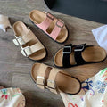 2024 new korean style chunky platform birkenstock-style sandals - women's fashionable square buckle double strap non-slip thong sandals for outdoor wear