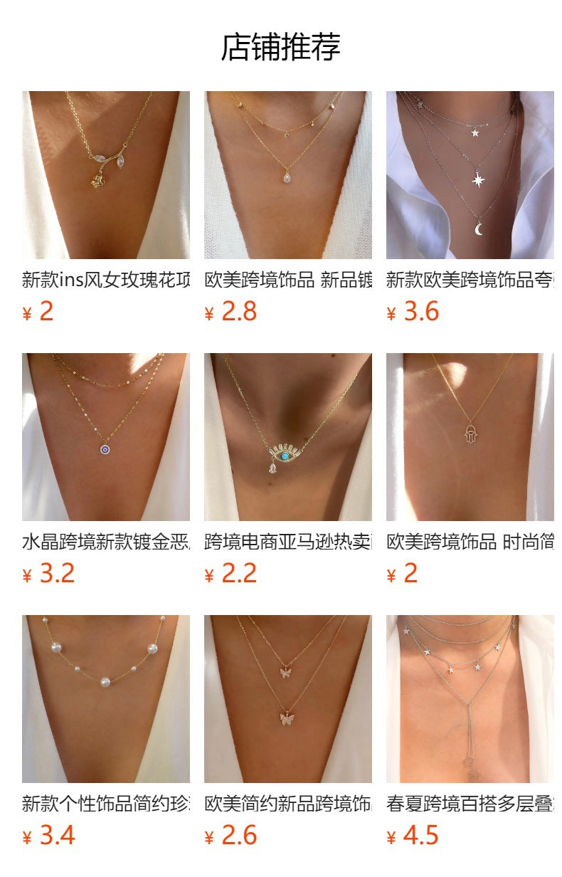Wholesale alloy necklace long style amazon crystal necklace jewelry women's niche high-end heart moon clavicle chain