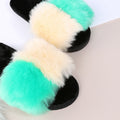 European and american style 2024 autumn/winter plus size color block thickened flat slippers, celebrity-inspired fuzzy slippers for women