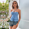 spring/summer cross-border fashion: european & american style ruffle crop top -  &  style - bandeau halter vest