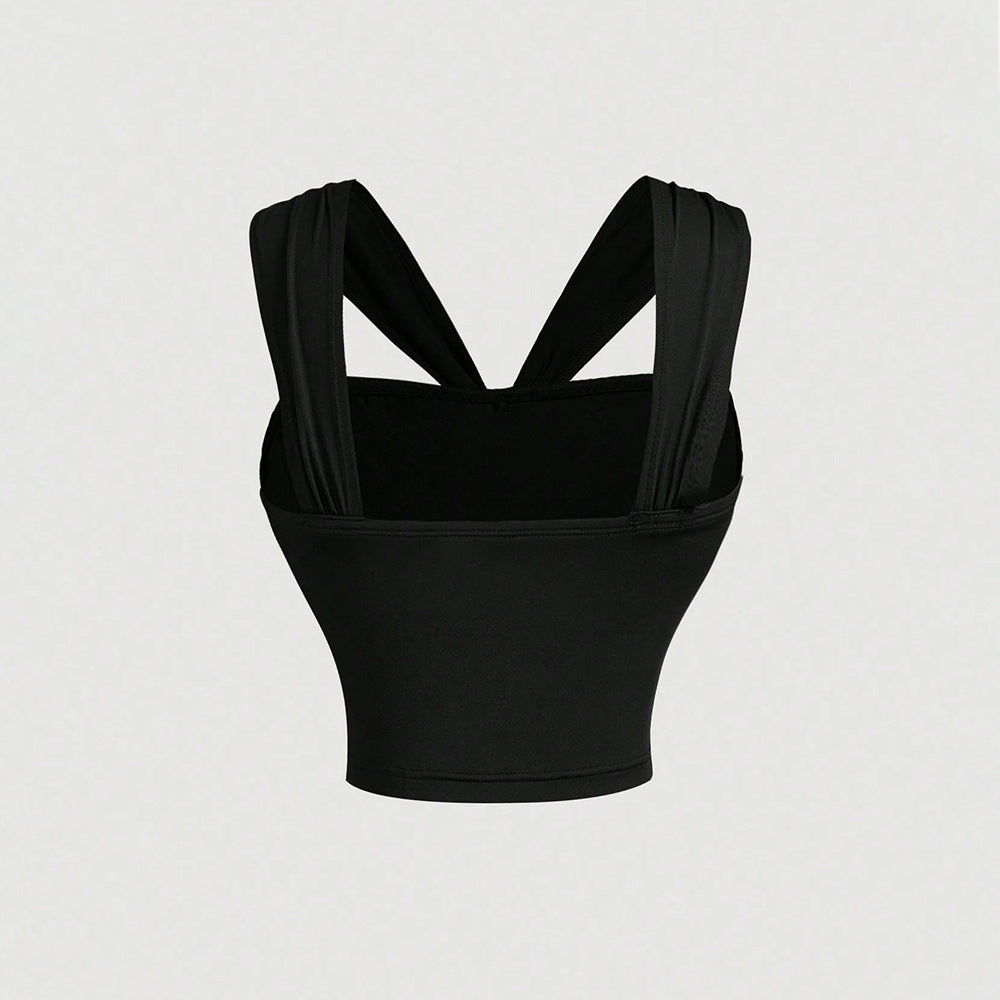 European and american cross-border niche design women's black criss-cross strap metal buckle slim-fit cropped tank top - fashionable and versatile