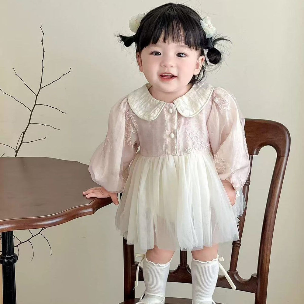 Spring & fall long sleeves thin baby princess dress with butt-covering dress for small-month-old baby girl 100-day-old dress
