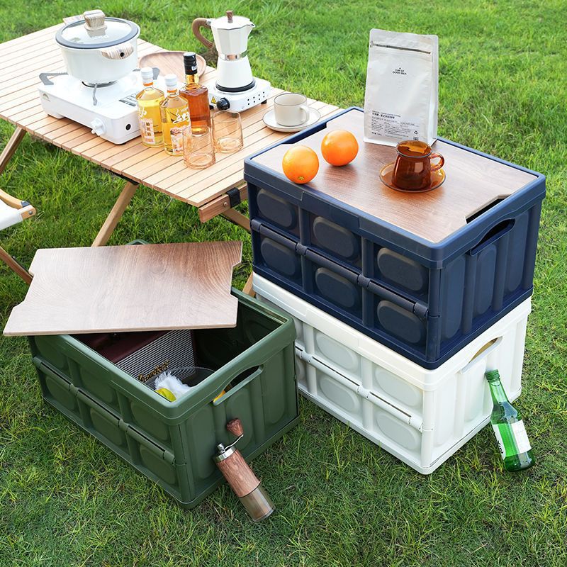 Outdoor camping camping folding storage box household wooden cover car trunk storage box can sit creative finishing box