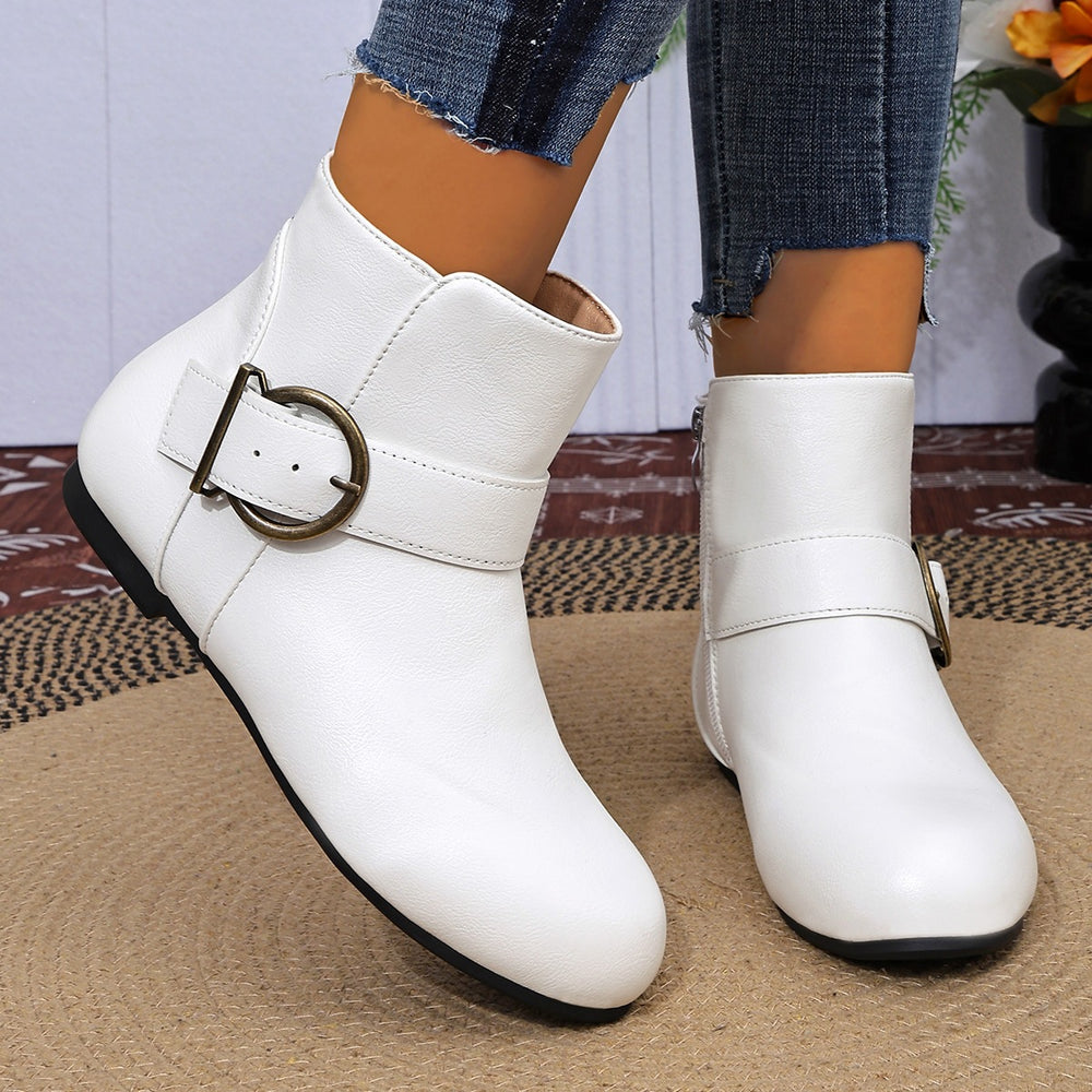 plus sizefashion chelsea large ring buckle side zipper boots fall and winternew arrivalpure colorflats cross-border fashion boots