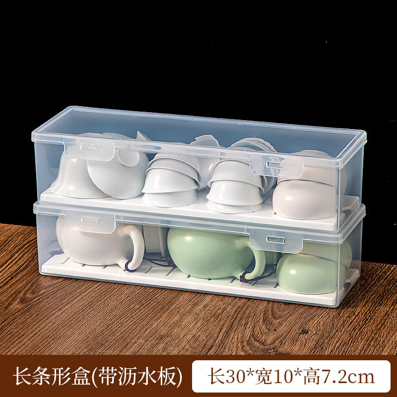 Plastic Kung Fu tea teacup tea set storage box with lid, dustproof and stackable multi-functional transparent desktop storage box