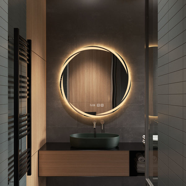 Toilet round laser smart mirror touch screen bathroom mirror bathroom wall-mounted LED anti-fog makeup mirror