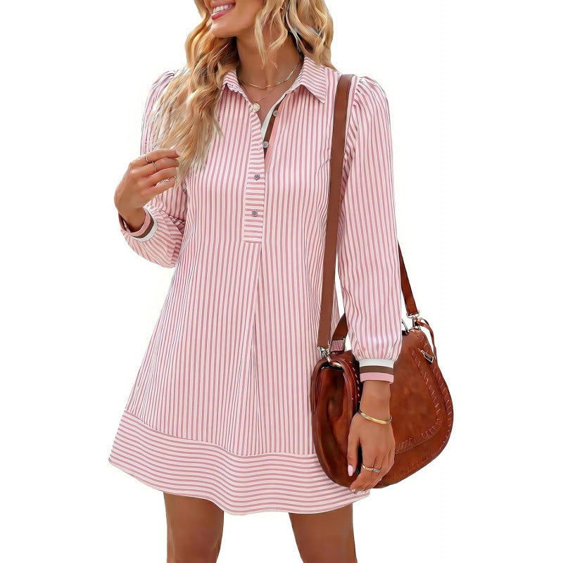 dopamine  autumn new arrival: high-end, elegant bubble sleeve striped mini dress