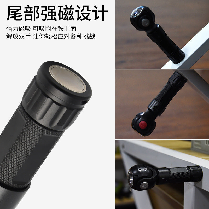 Cross-border hot-selling T6 + COB strong light flashlight strong magnetic 360 degree rotating work lamp headlight search outdoor flashlight