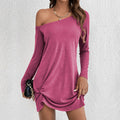 spring and summer new european and american long sleevesloosepure color t-shirt casualdress women's clothing