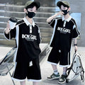 Boys' summer outfit set  new kids' short sleeve two-piece set boys' summer casual waffle knit polo shirt trendy