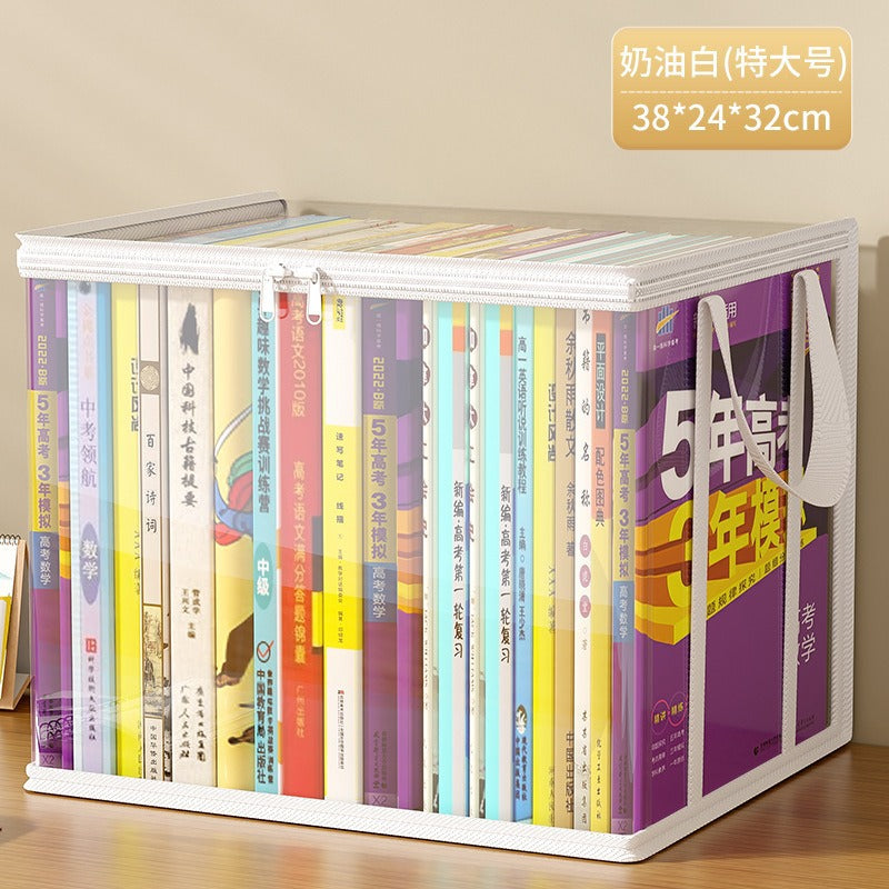Book storage bag Large capacity transparent waterproof book storage box Foldable portable student textbook finishing box