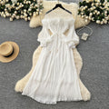 new european and american fashion heavy-duty 3d floral see-through mesh panel long sleeve cinched waist pleated dress for women