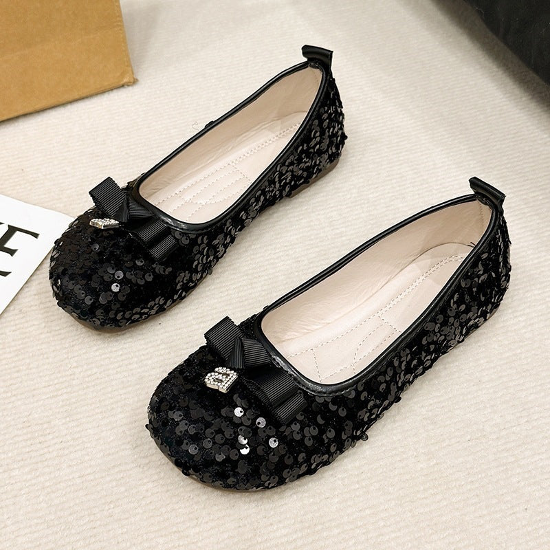 Sequin flats women's  summer new arrivalfrench evening light mouth fashioncasualbowsflats bean shoes