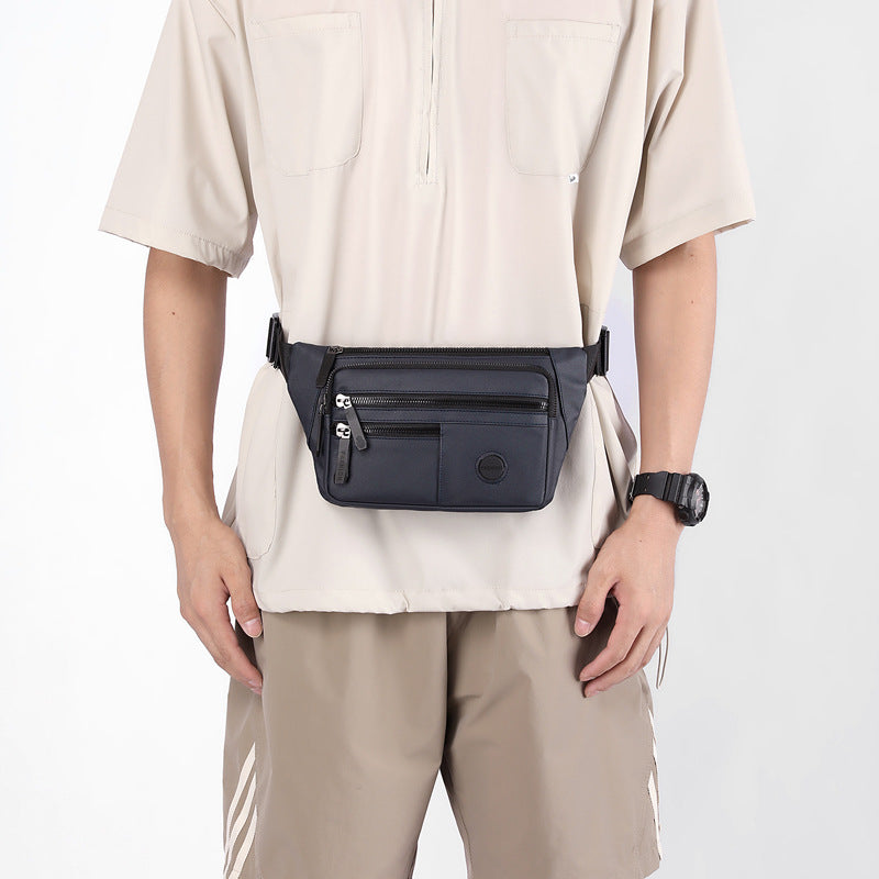 Cross-border new sports fanny pack casual simple leather film men's shoulder messenger bag large capacity multi-layer portable breast bag