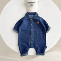 Newborn baby denim romper - korean style, unisex, spring/autumn outfit for crawling and outdoor wear