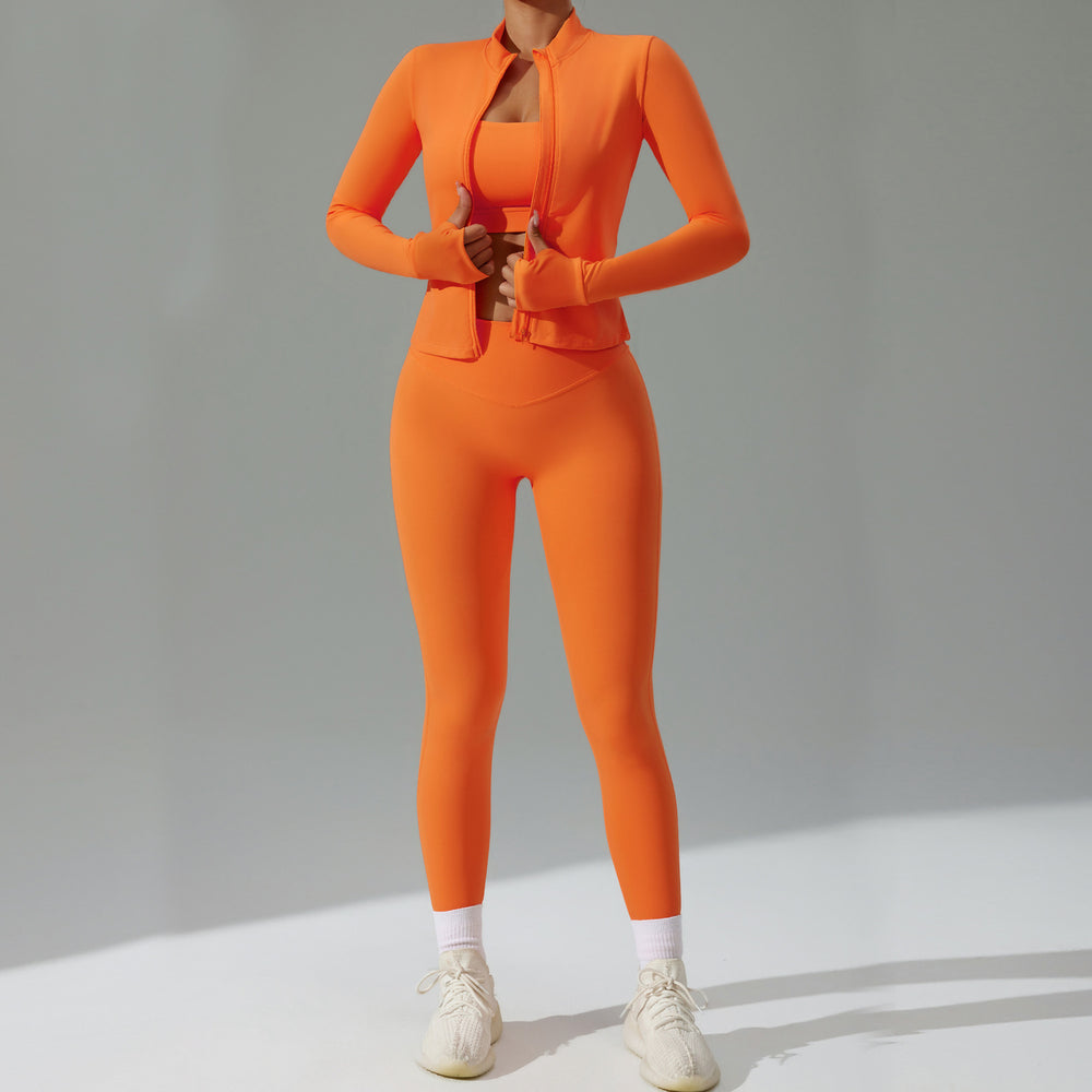 new women's tight-fitting yoga set - cardigan running sportswear set, quick-dry fitness outfit, three-piece set